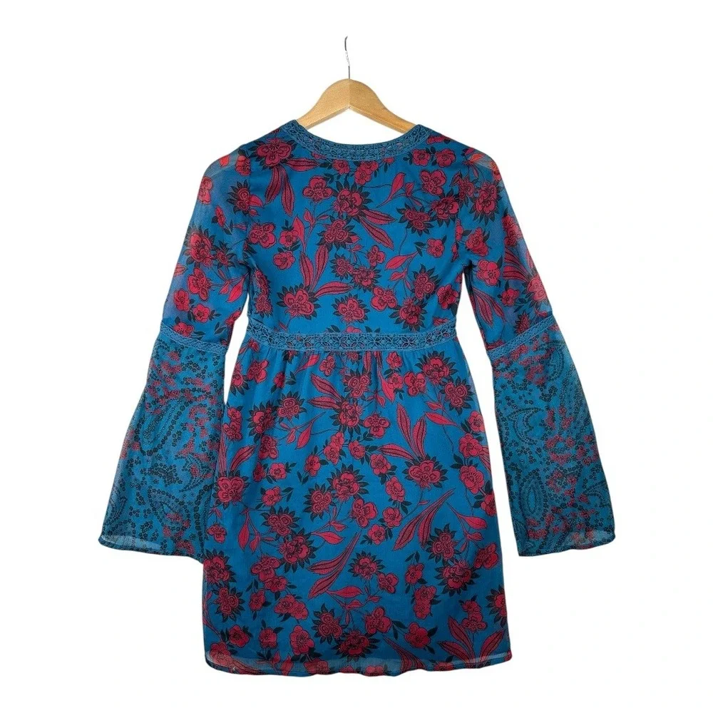 Abercrombie‎ & Fitch Floral Print Bohemian Style Mini Dress size XS Blue/Red